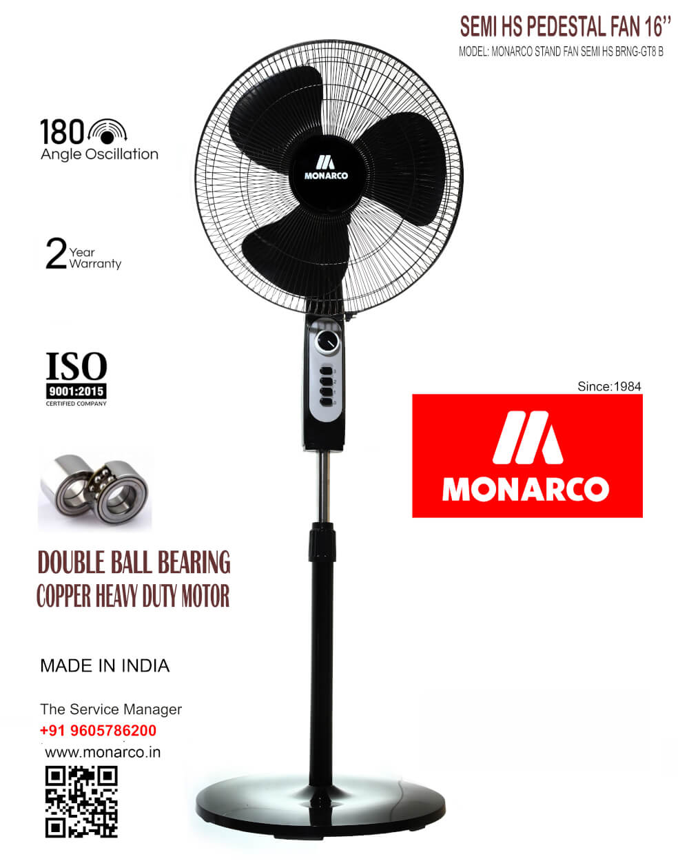 Monarco Pedestal Semi HS Fan Black