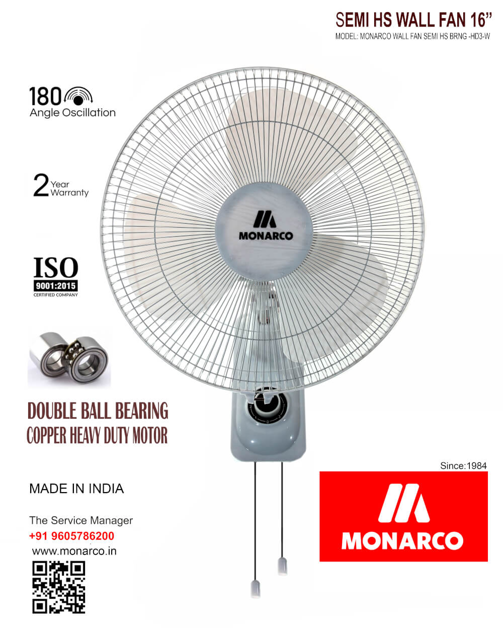 Monarco Semi HS Wall Fan White